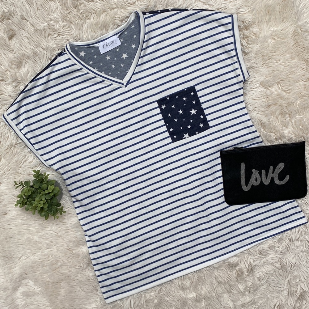 Jenny Boston Christie Stars Tee 💗 Navy & Ivory